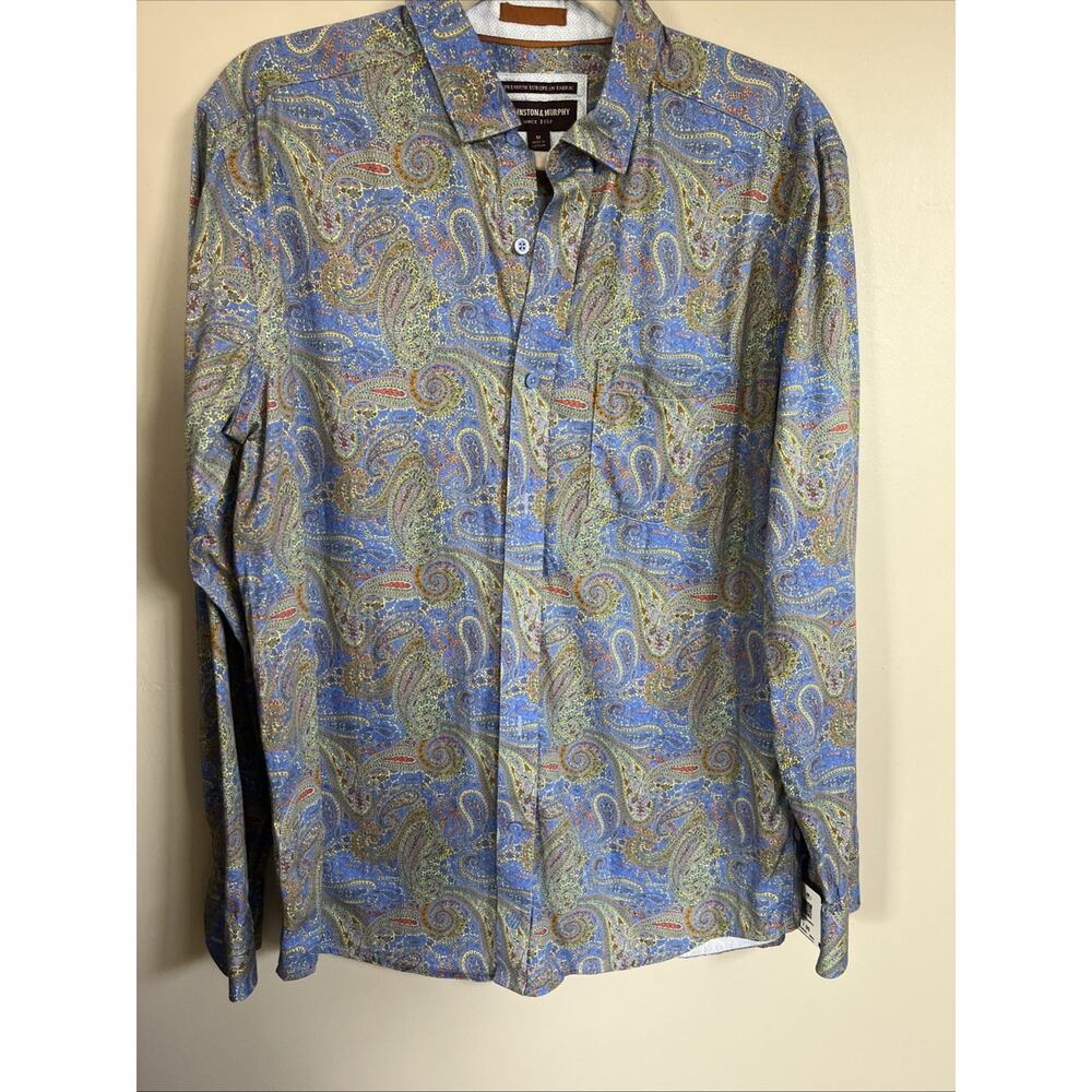 Johnston & Murphy Men's Medium Premium Printed Cotton Paisley Button Up Shirt